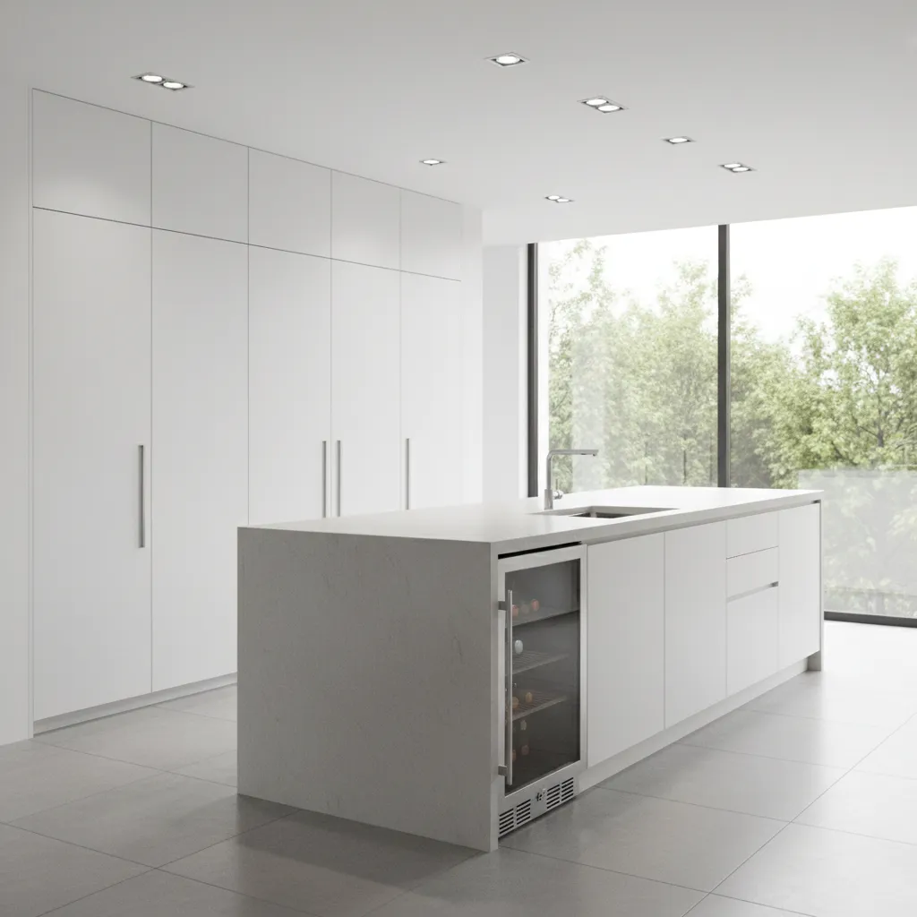 Kitchen island with integrated prep sink and built in appliances