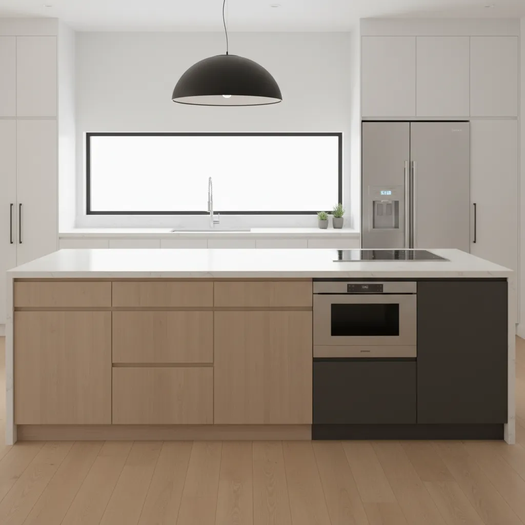 Kitchen island showing prep zone and appliance zone layout