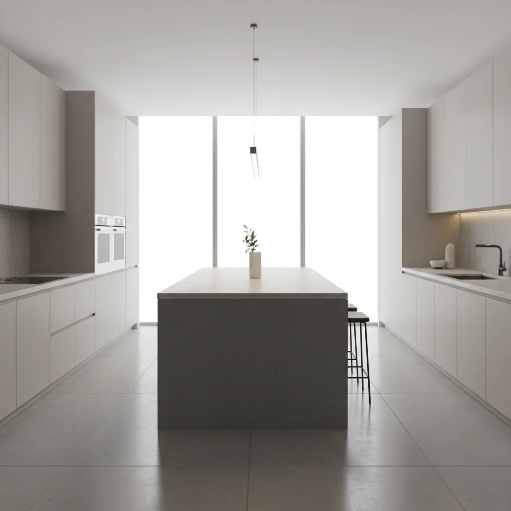 spacious kitchen layout with clear walkway around island