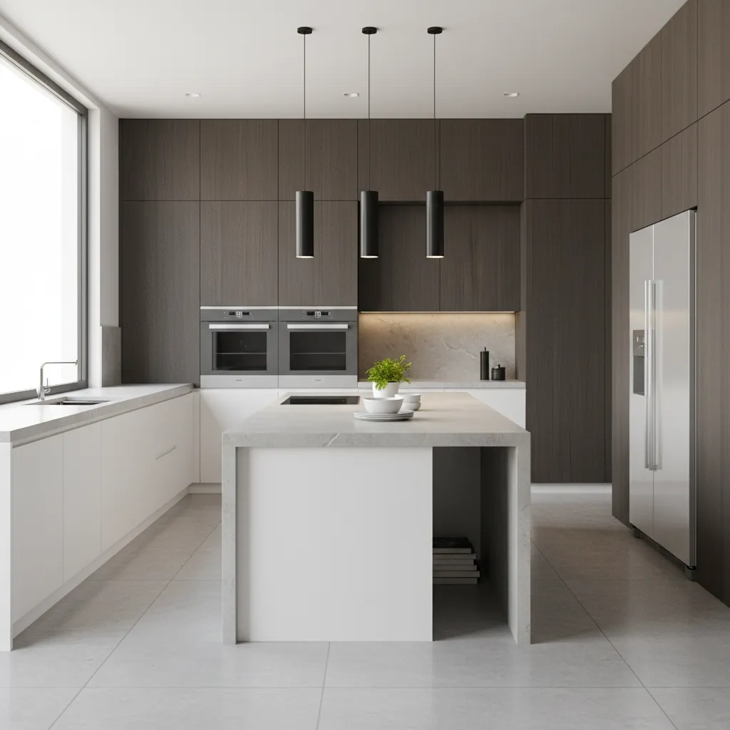 Kitchen layout showing correct clearance around island in a functional floor plan