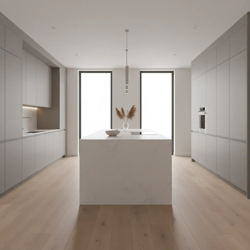 Kitchen island with wide walking space around it