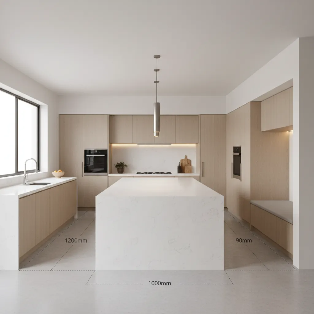 kitchen island walkway clearance showing wide circulation space
