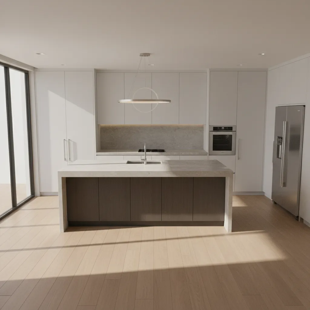 Kitchen layout demonstrating proper clearance around a central island