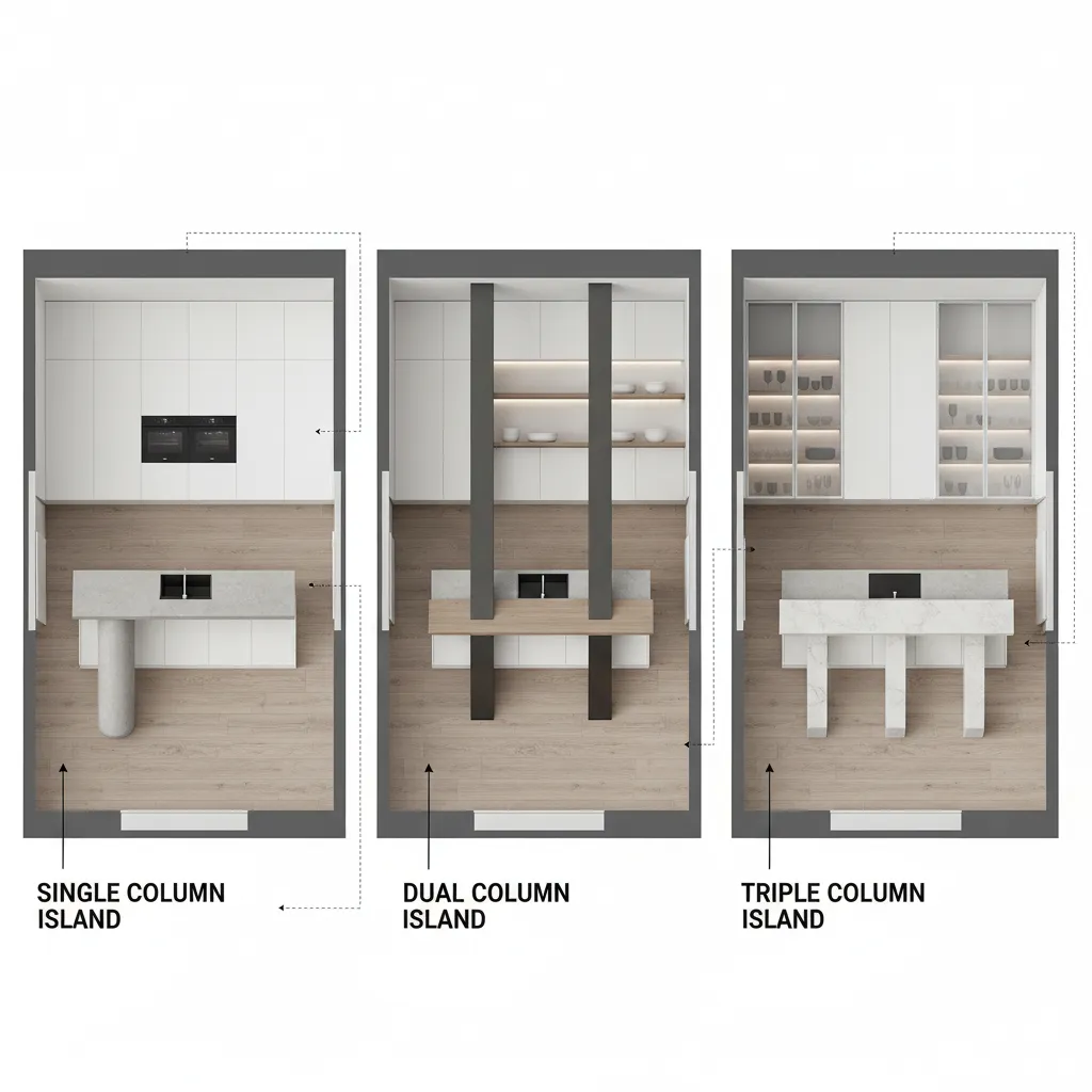 diagram showing different kitchen island column layout types
