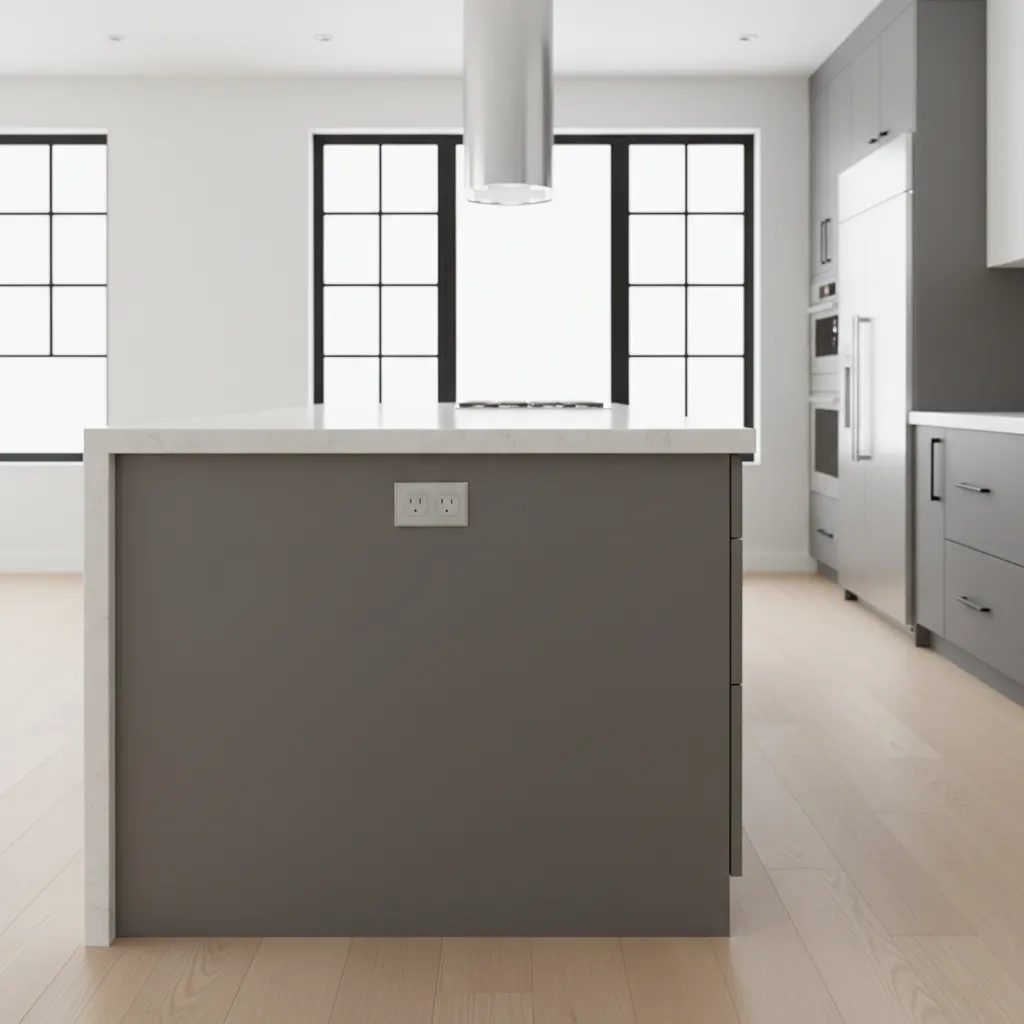Kitchen island electrical outlets positioned safely away from sink area