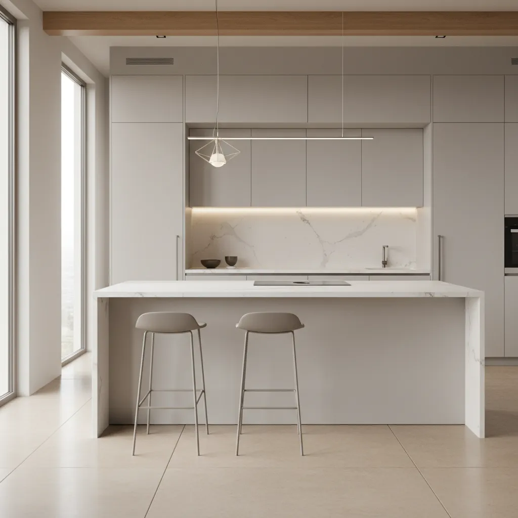 kitchen island with two stools at the end showing proper seating layout