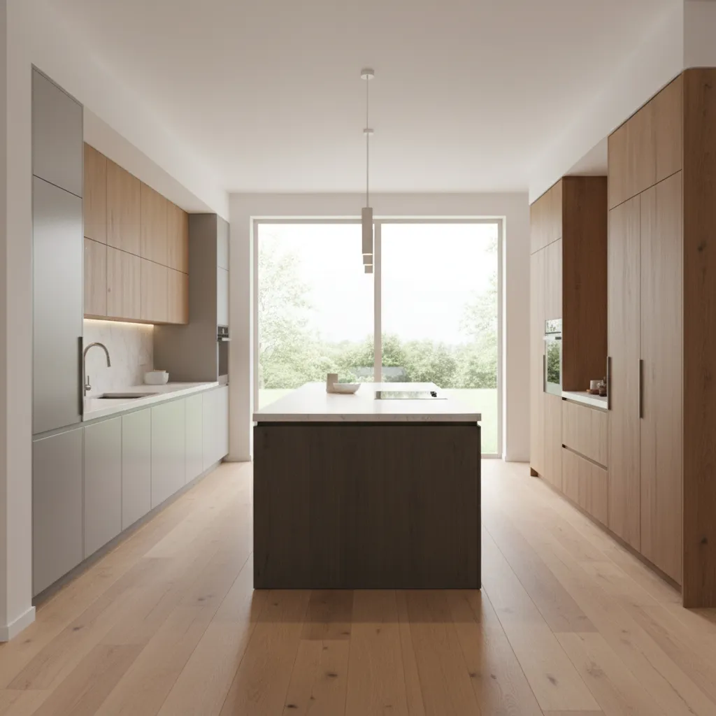 modern kitchen with island layout and open concept flow