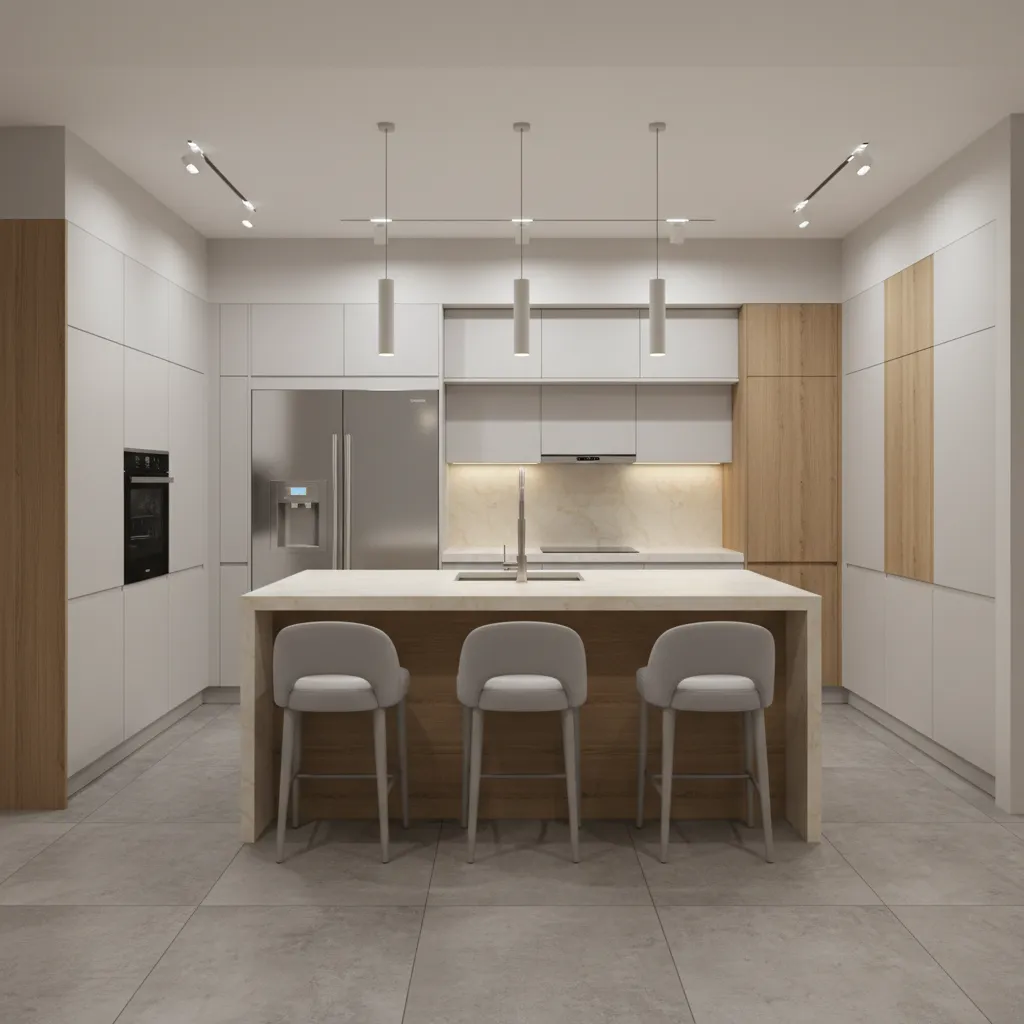 3D kitchen layout with island created using a digital kitchen planner