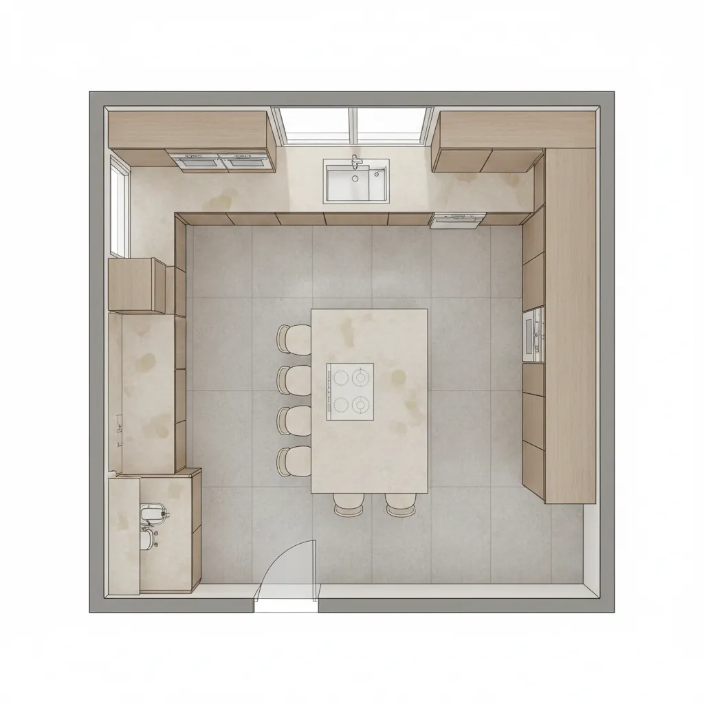 kitchen floor plan planning layout showing island and appliance spacing