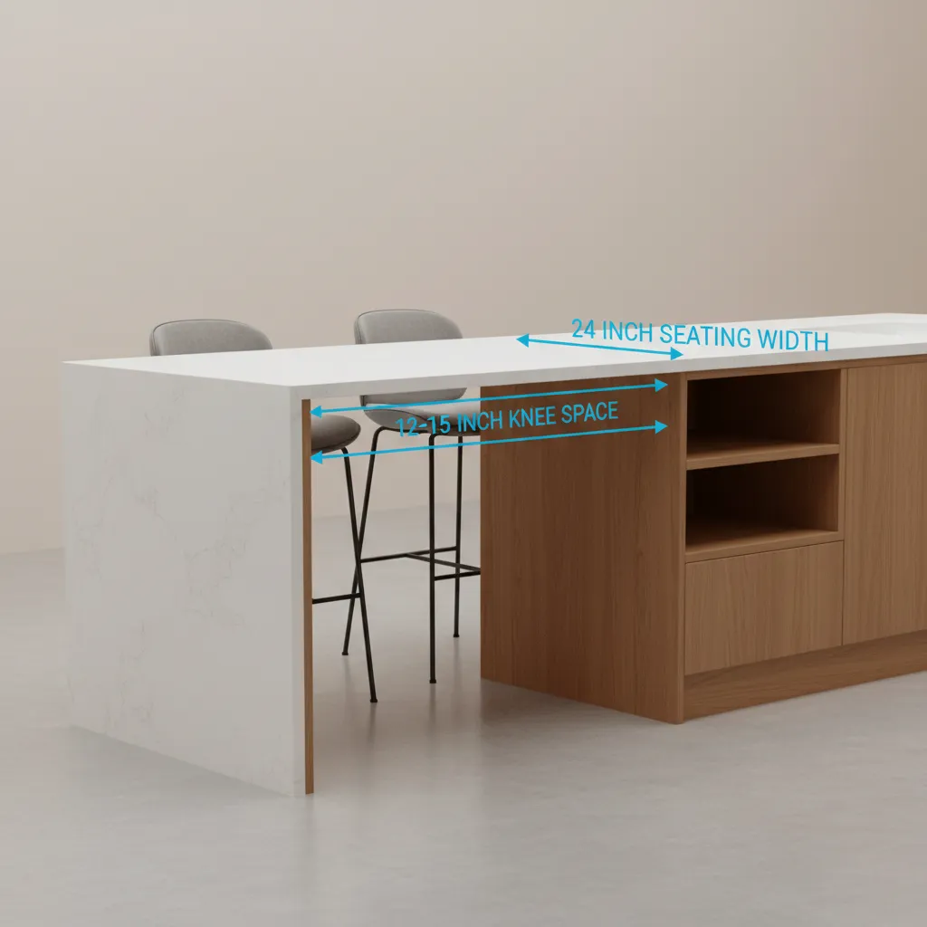 diagram style view showing kitchen island leg room measurements