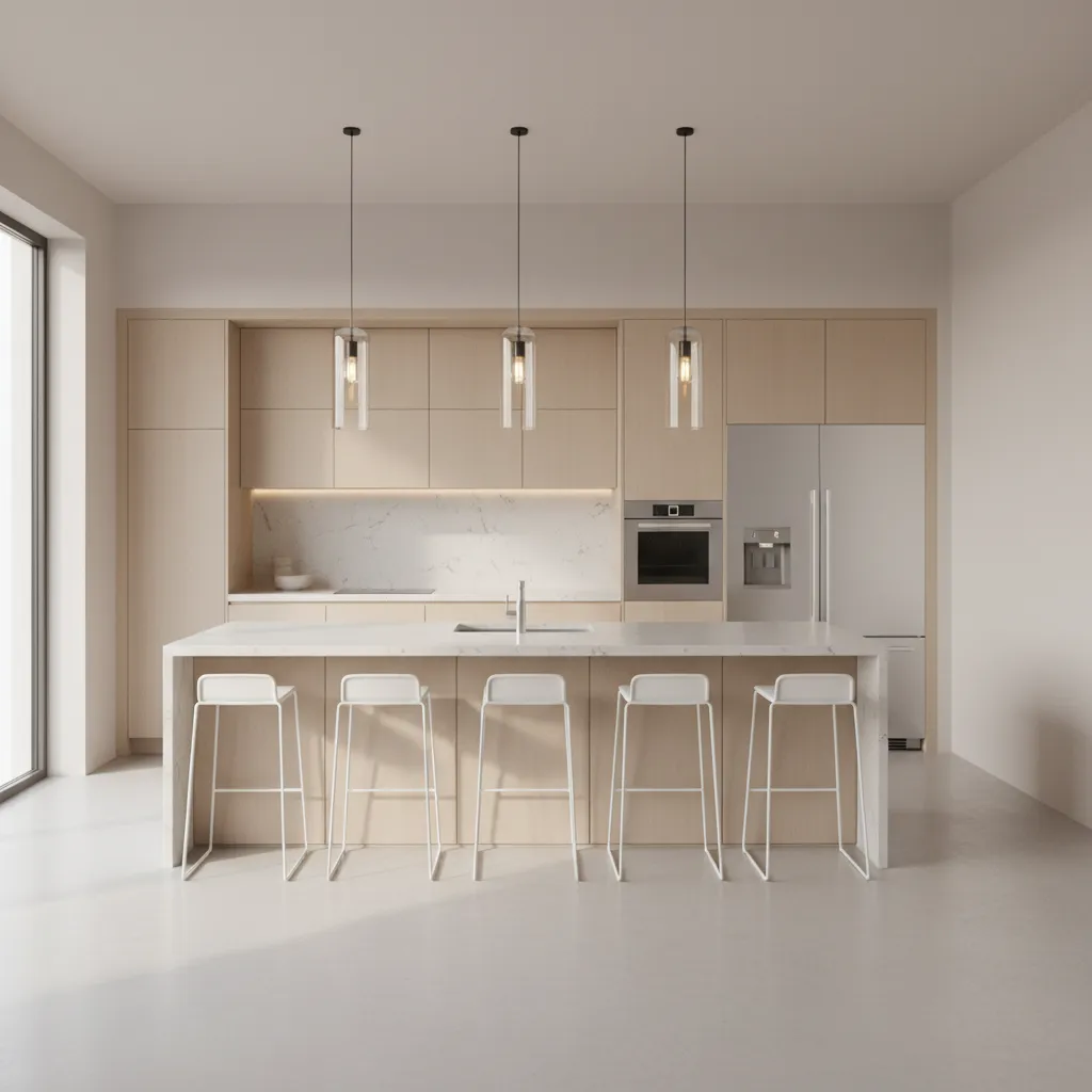 Open concept kitchen with central island and seating area