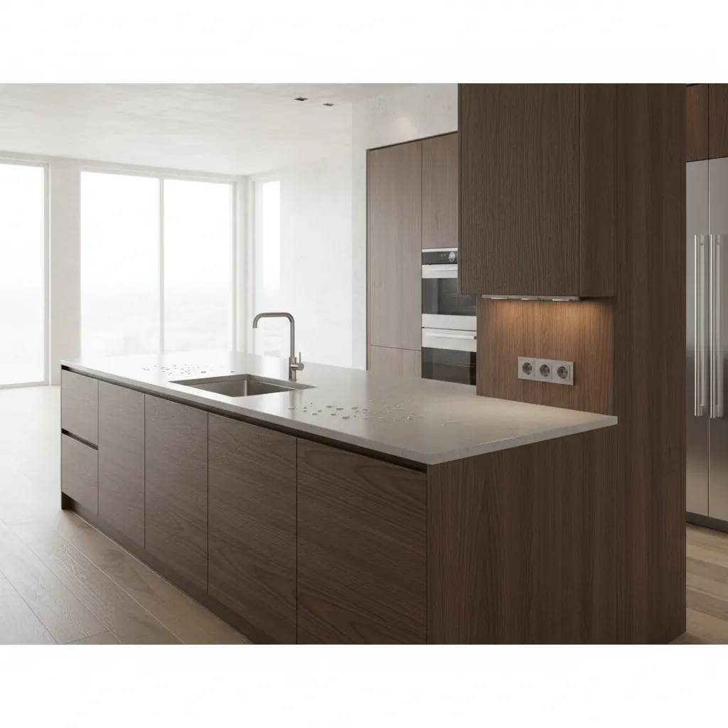 kitchen island outlet strip located near sink showing splash risk