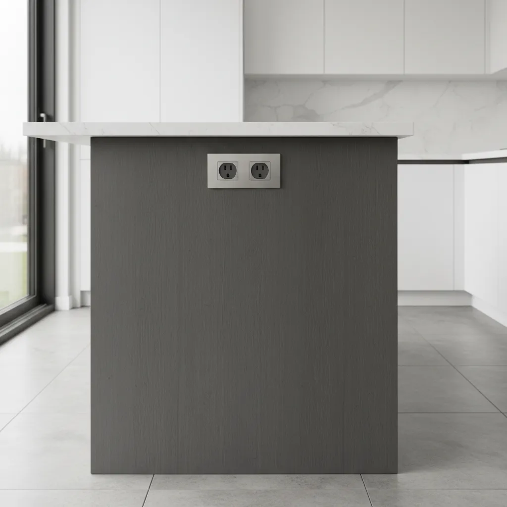 Electrical outlet placement on kitchen island side panel