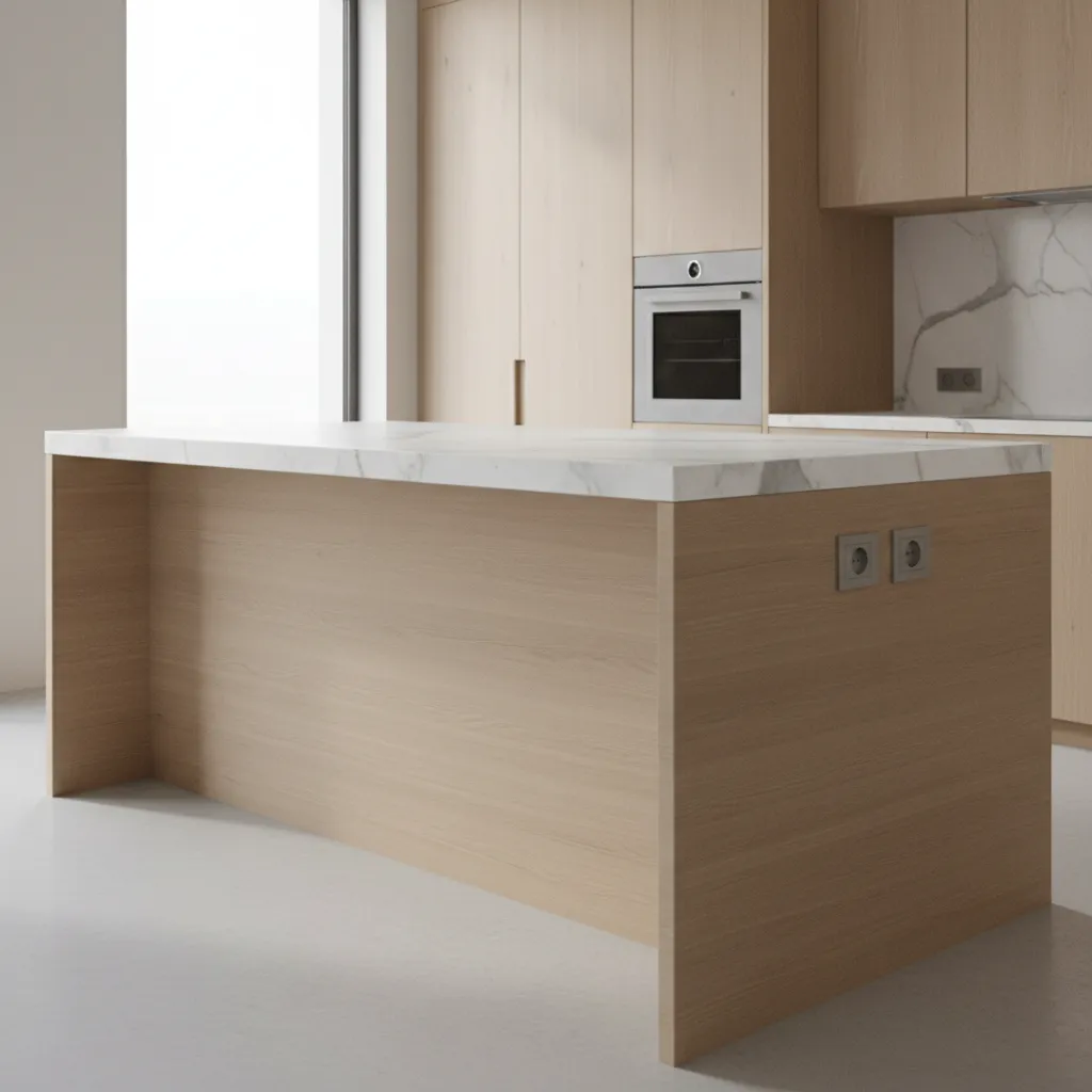 Kitchen island with properly positioned electrical outlets on side panel