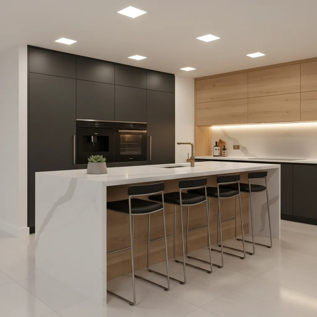 kitchen island counter overhang with bar stools showing seating clearance