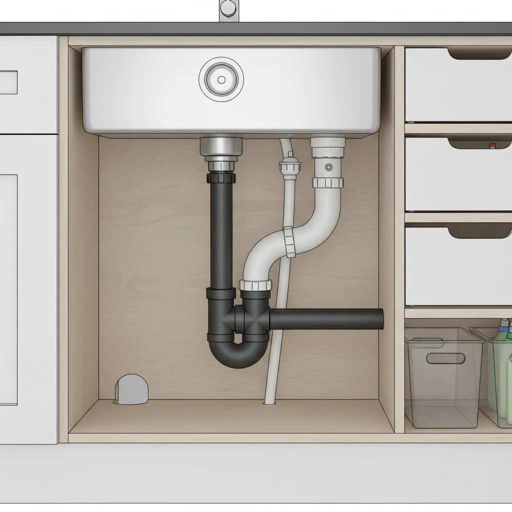 loop vent plumbing configuration for kitchen island sink under cabinet