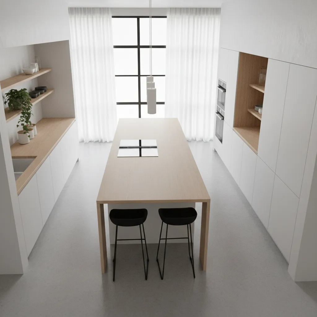 Kitchen island seating layout with proper walkway clearance