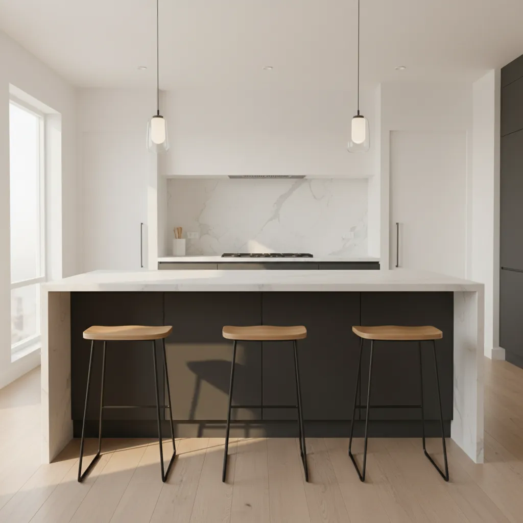 kitchen island seating layout showing two stools vs three stools