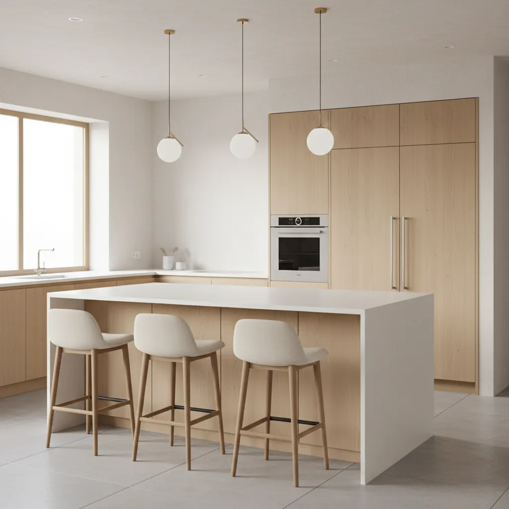 Kitchen island seating with stools and visible legroom space underneath