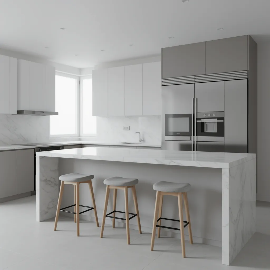 Kitchen island seating with comfortable countertop overhang and bar stools