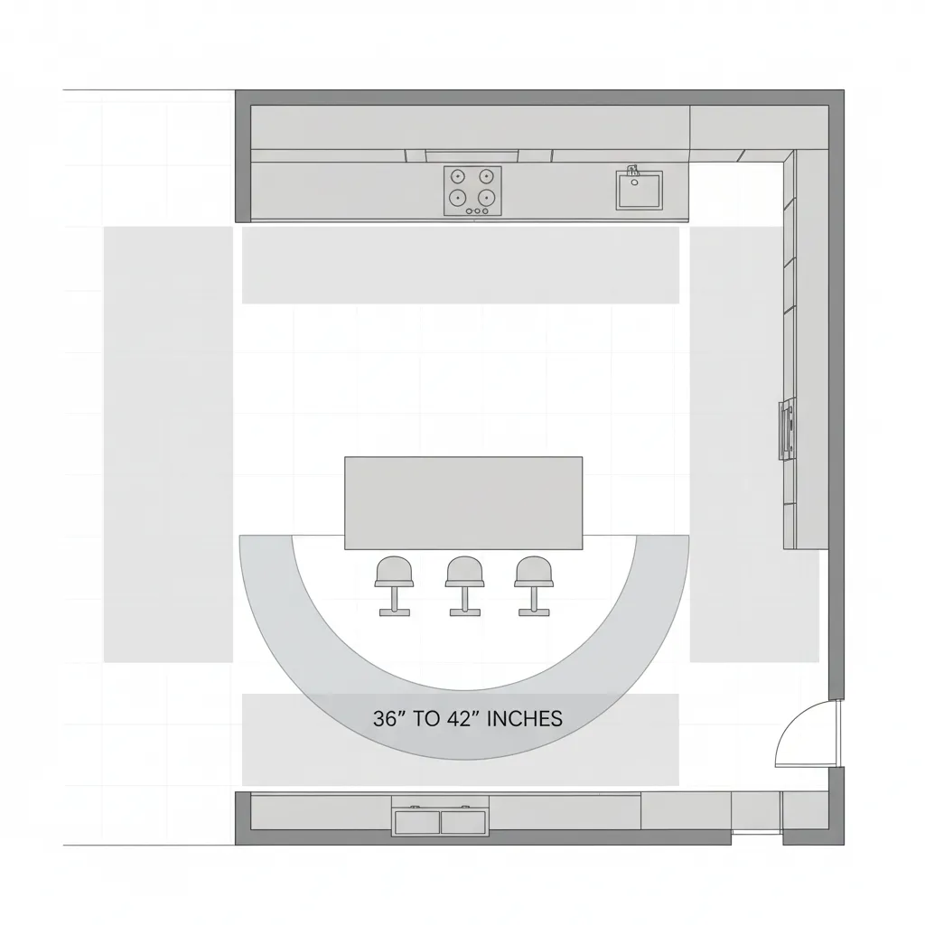 diagram showing recommended clearance behind kitchen island seating