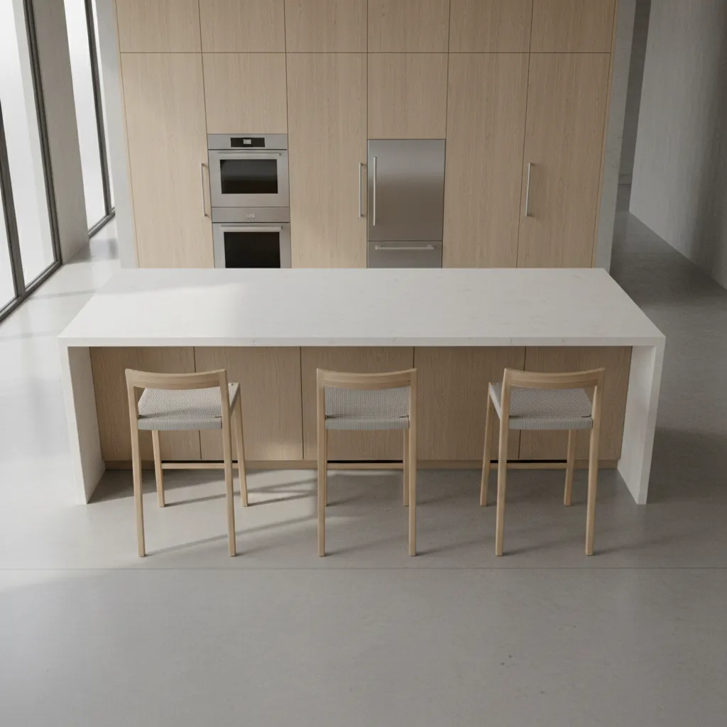 Kitchen island seating layout showing spacing between stools