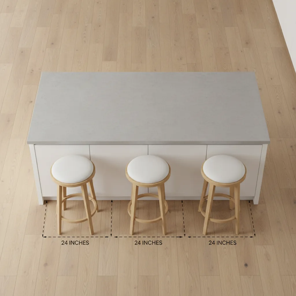 diagram style kitchen island showing 24 inch seating width spacing
