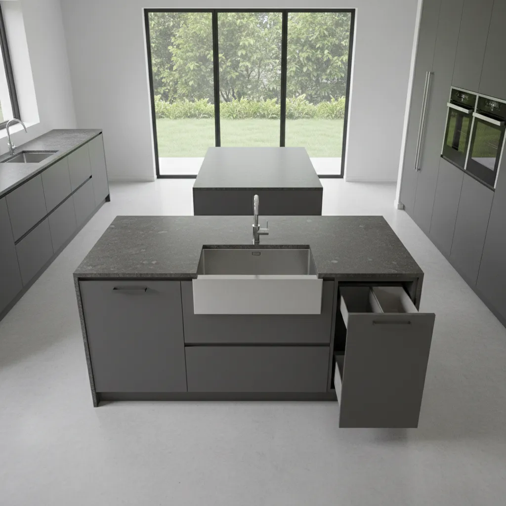 kitchen island layout with sink and dishwasher placement