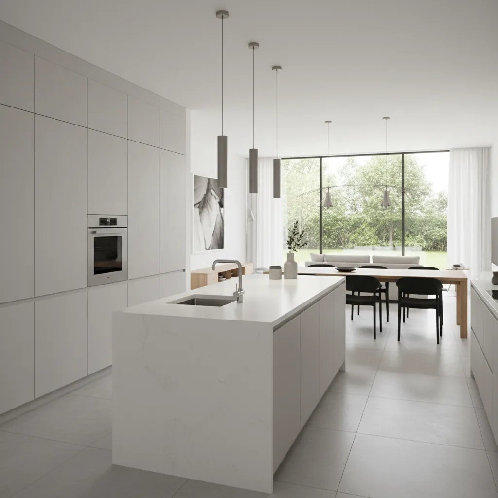 Modern kitchen island with prep sink in an open kitchen layout