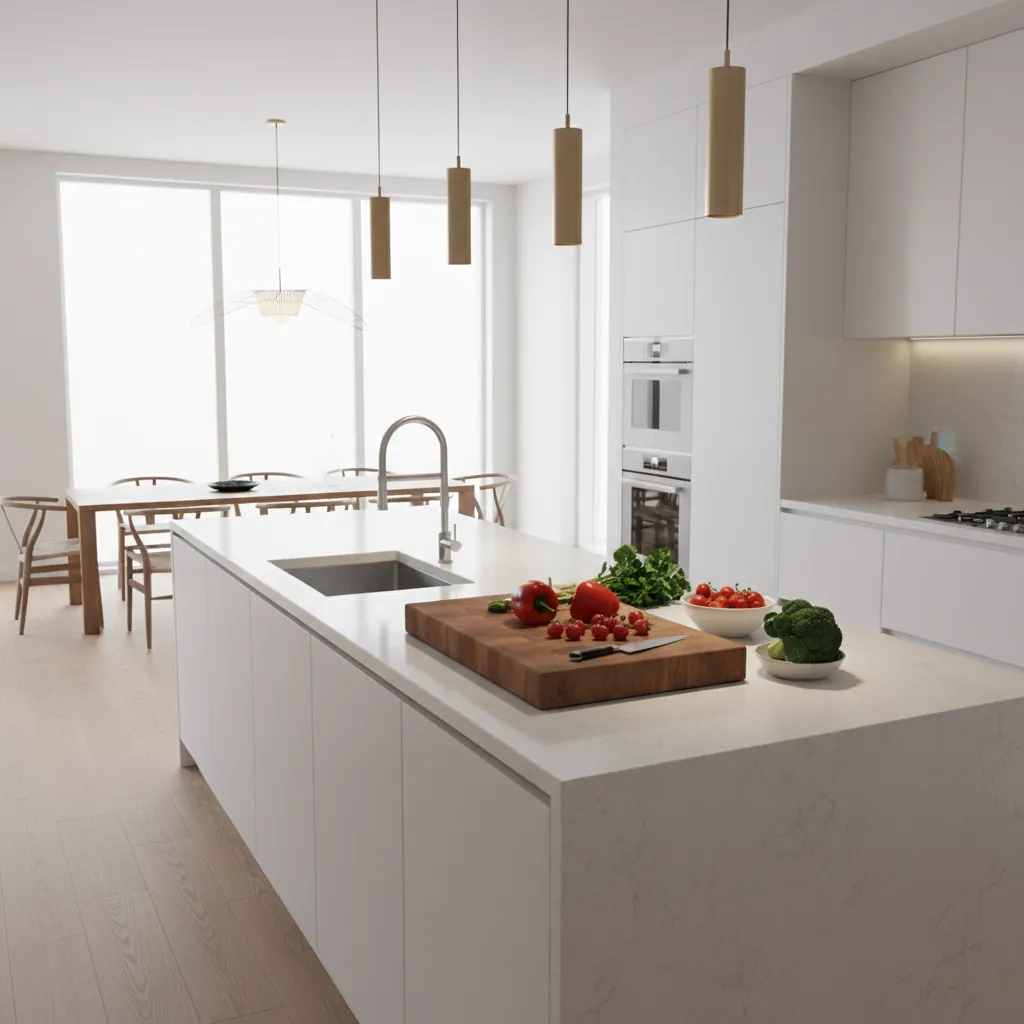 modern kitchen island workspace with sink prep area