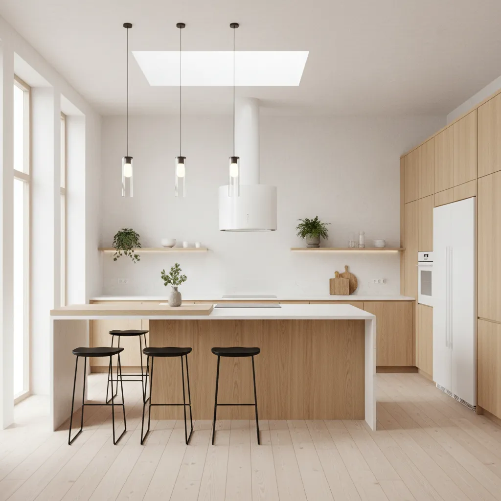Kitchen island spacing example showing proper walkway clearance