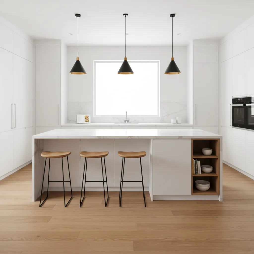 Functional kitchen island with storage and seating in modern home