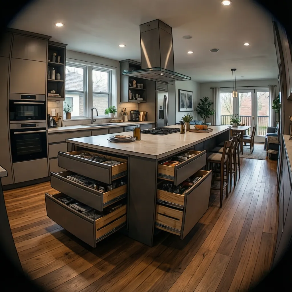 kitchen island with storage and seating improving functionality