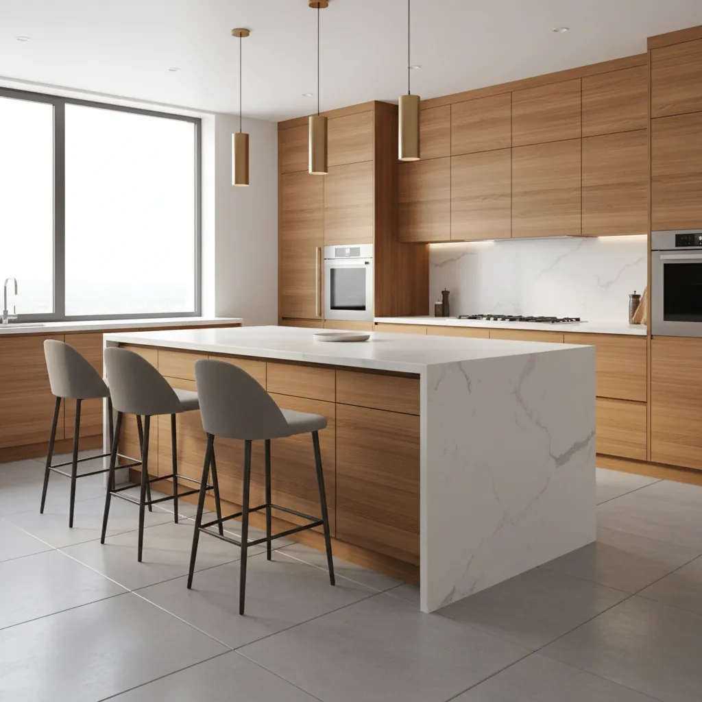 Kitchen island with bar stools and built in storage