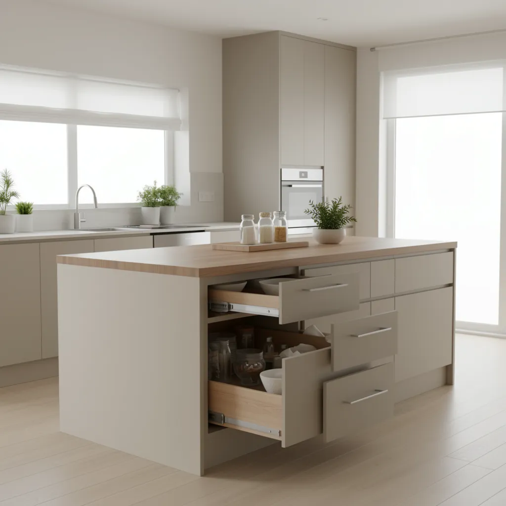 Kitchen island with drawers storage and prep workspace