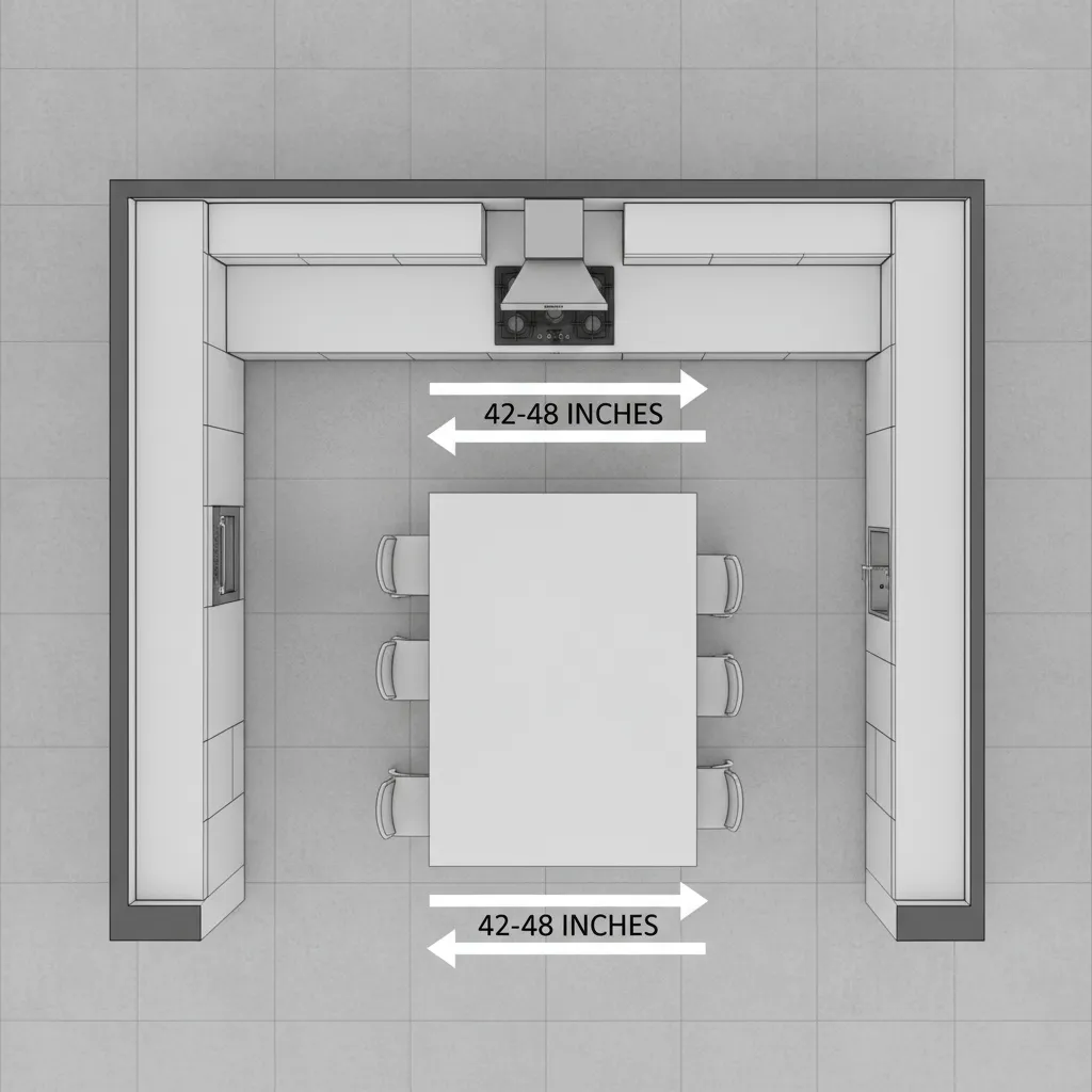 kitchen layout showing walkway clearance behind island stools