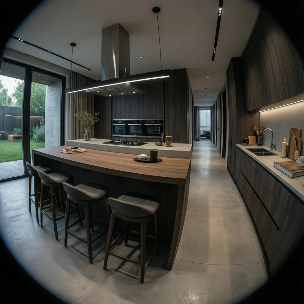 kitchen island seating layout showing walkway clearance behind stools