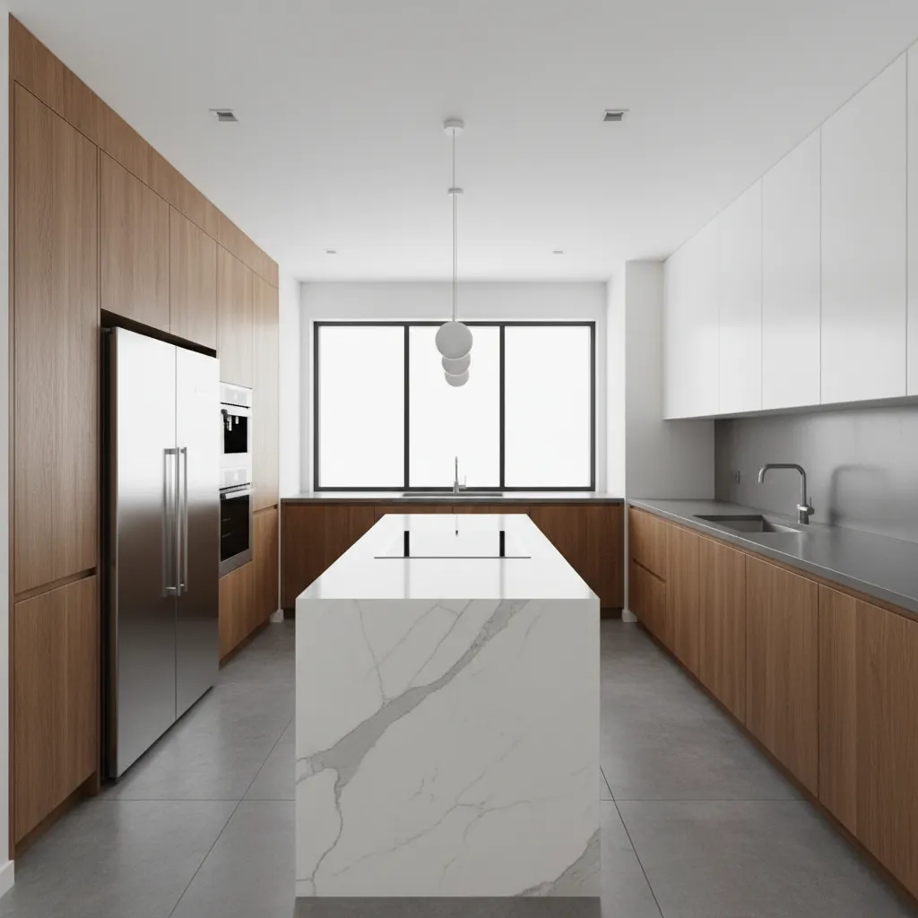 Kitchen island layout where cooktop island forms part of the work triangle