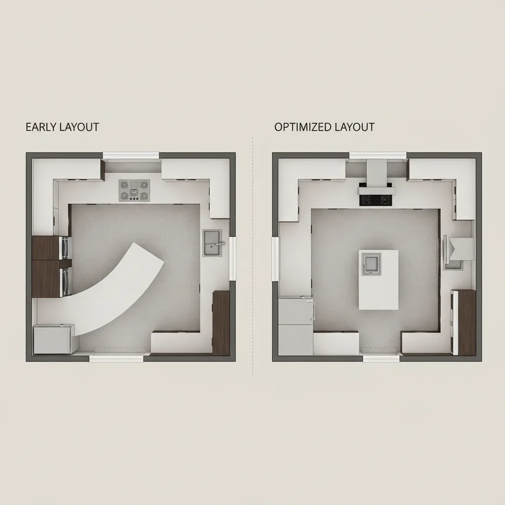 Side by side kitchen layout comparison before and after digital planning