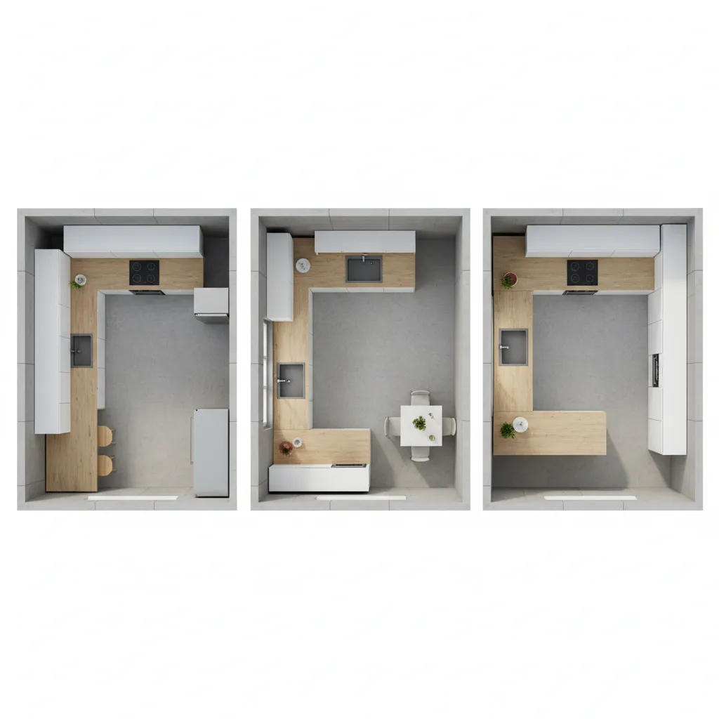 comparison of straight l shape u shape kitchen layouts