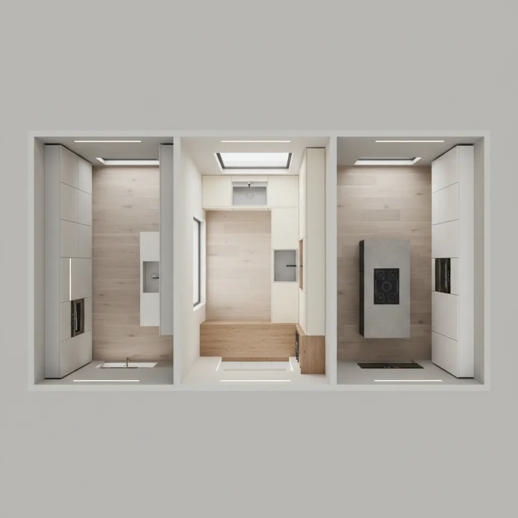 comparison of straight L shaped and island kitchen layouts