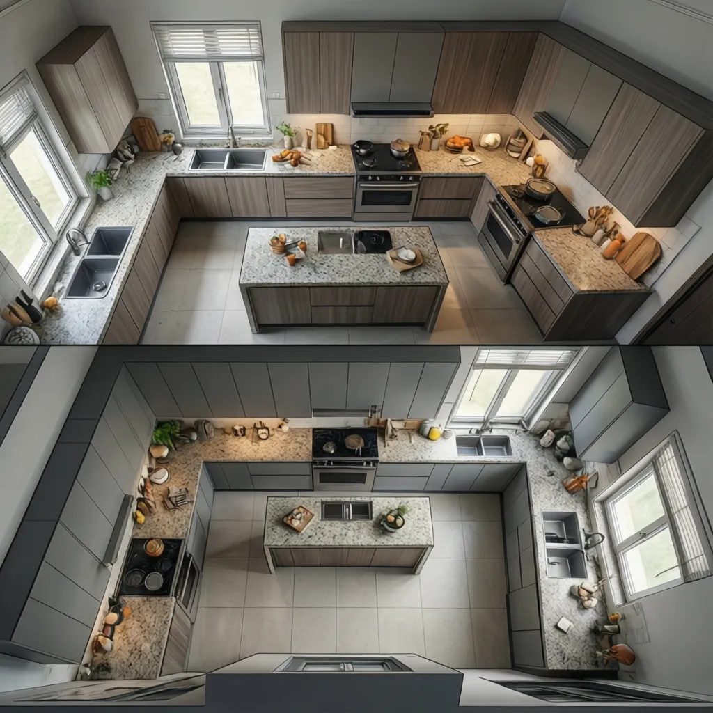 Comparison of L-shaped and U-shaped modular kitchen layouts