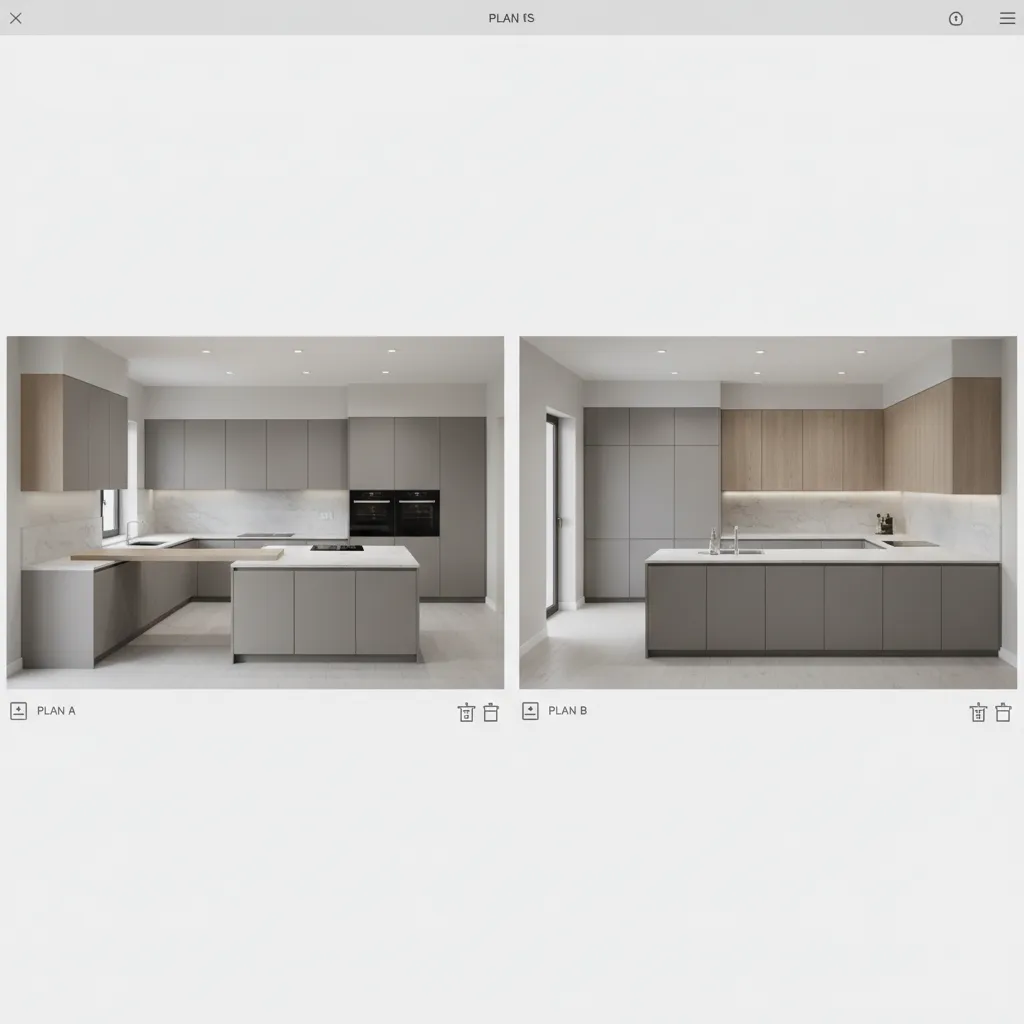 comparison of two kitchen layouts inside kitchen design visualizer software