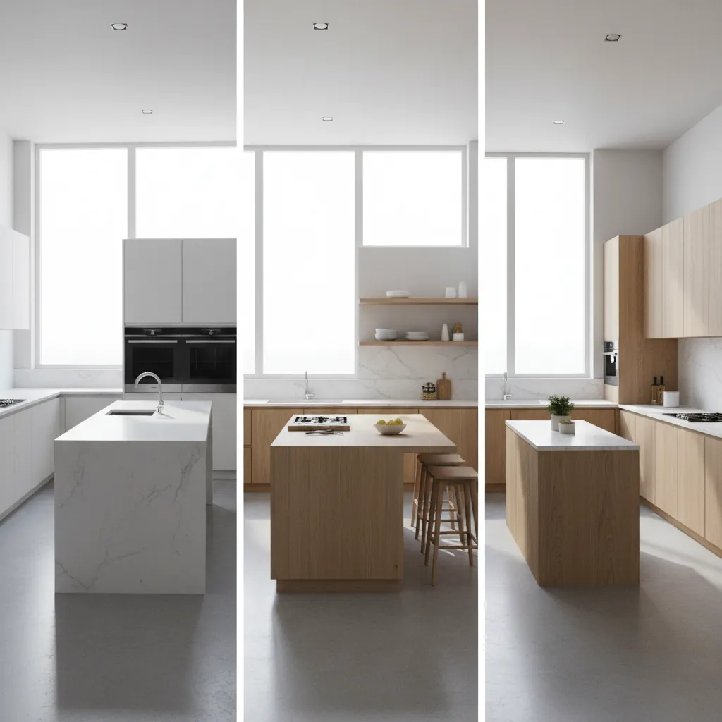 Modern kitchen layout variations showing different design planning options