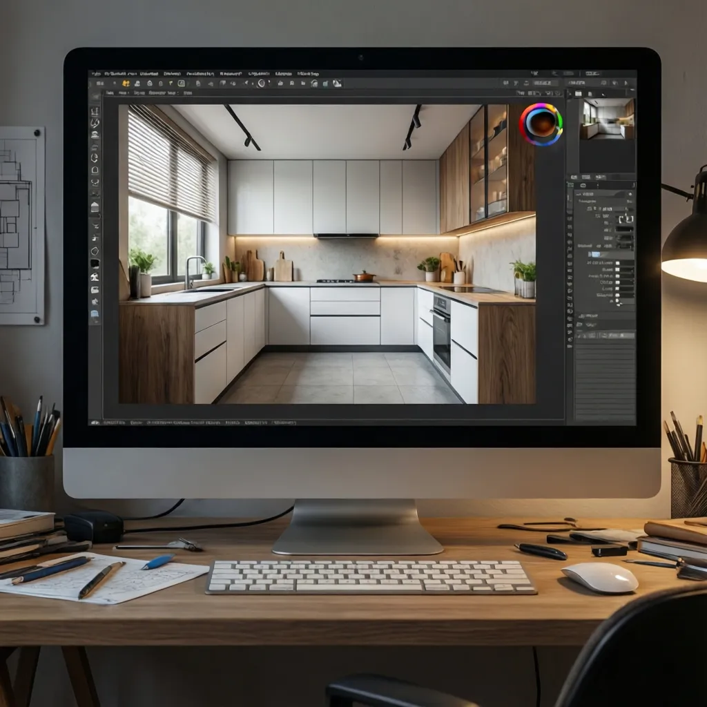 Planificación de distribución de cocina en diseño digital