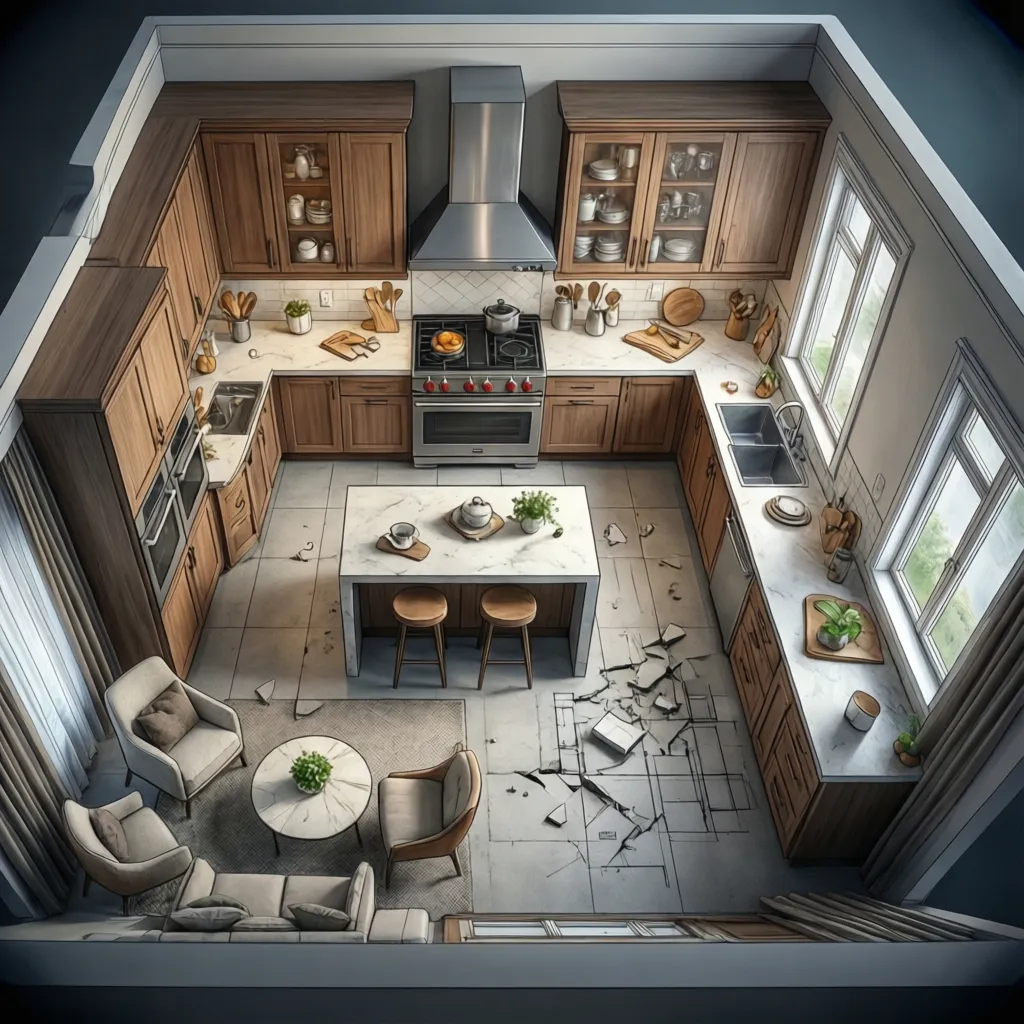 planificación de distribución de cocina moderna en plano