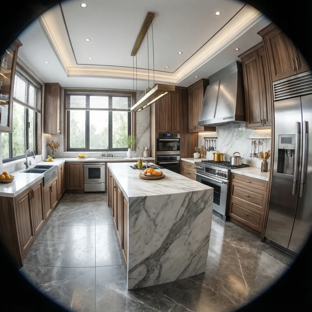 Diseño digital de una cocina con isla en software de planificación