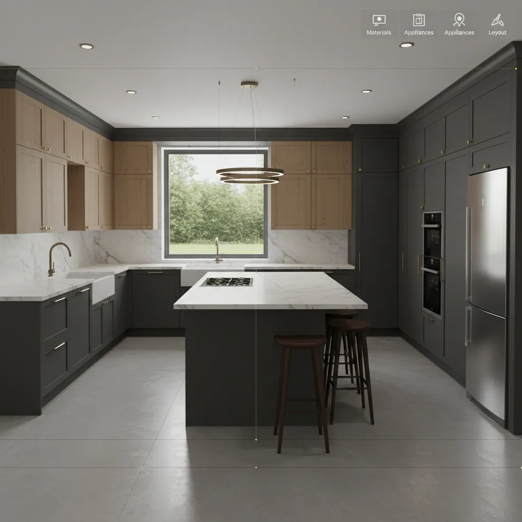 Diseño de cocina con isla en un programa de planificación de interiores