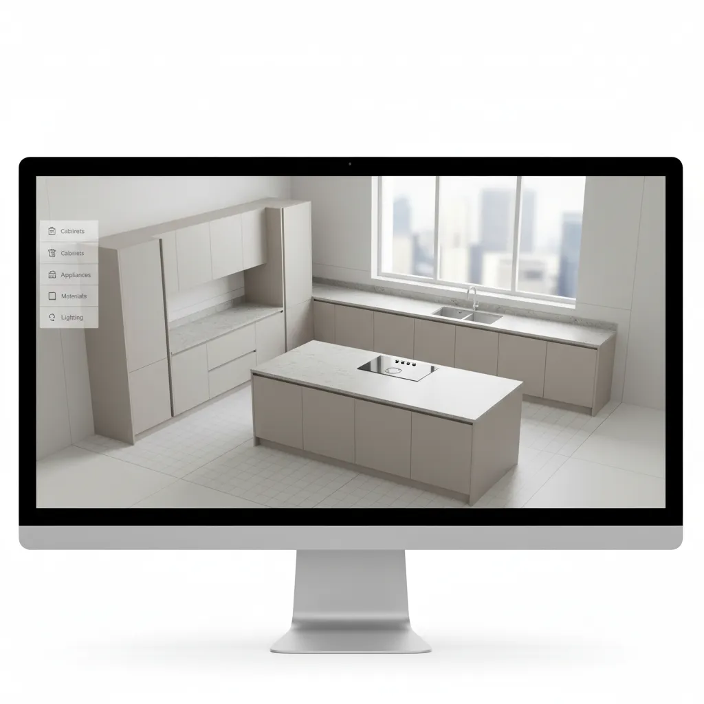 3D kitchen layout created using a cabinet design planning tool