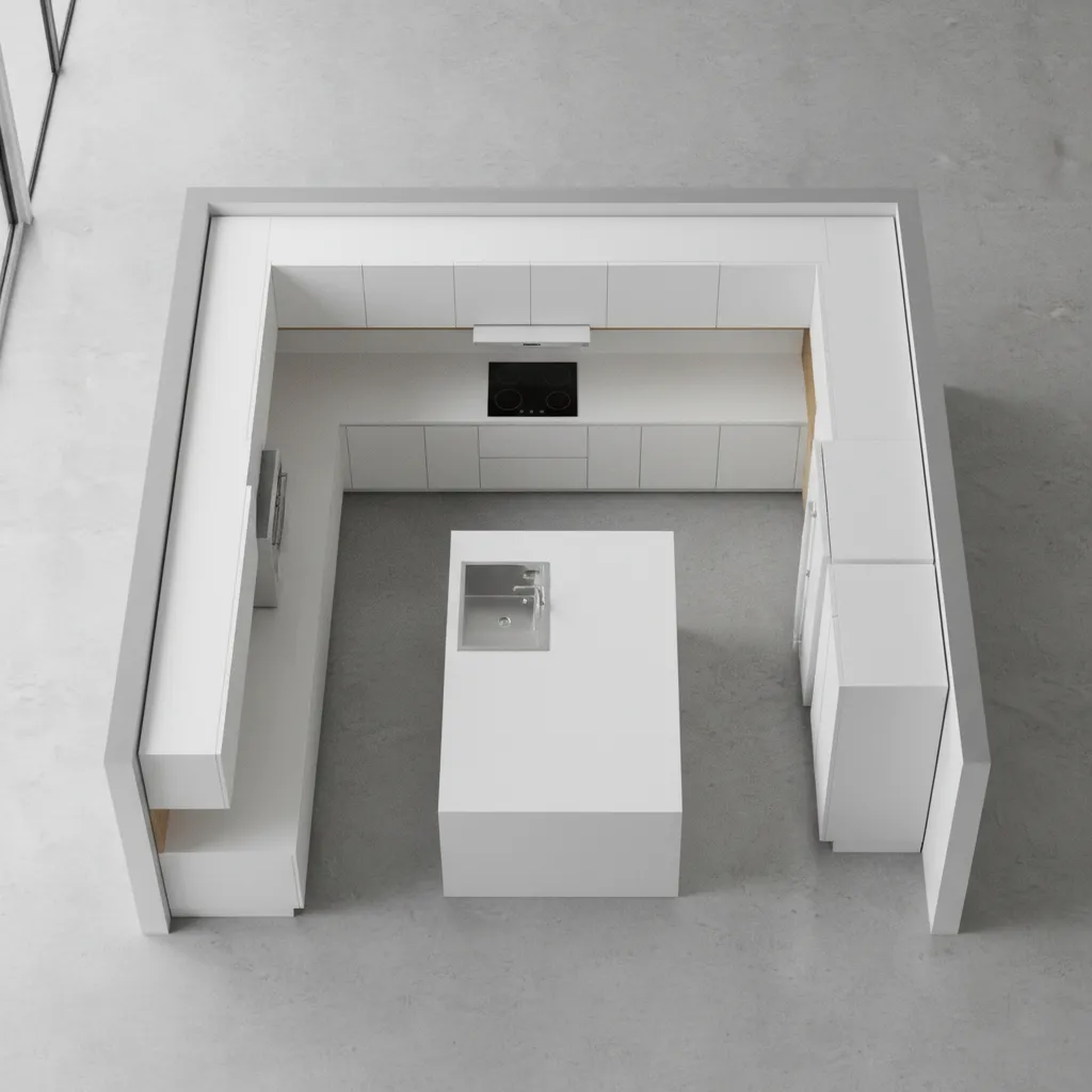 3d kitchen floor plan layout planning before cabinet renovation